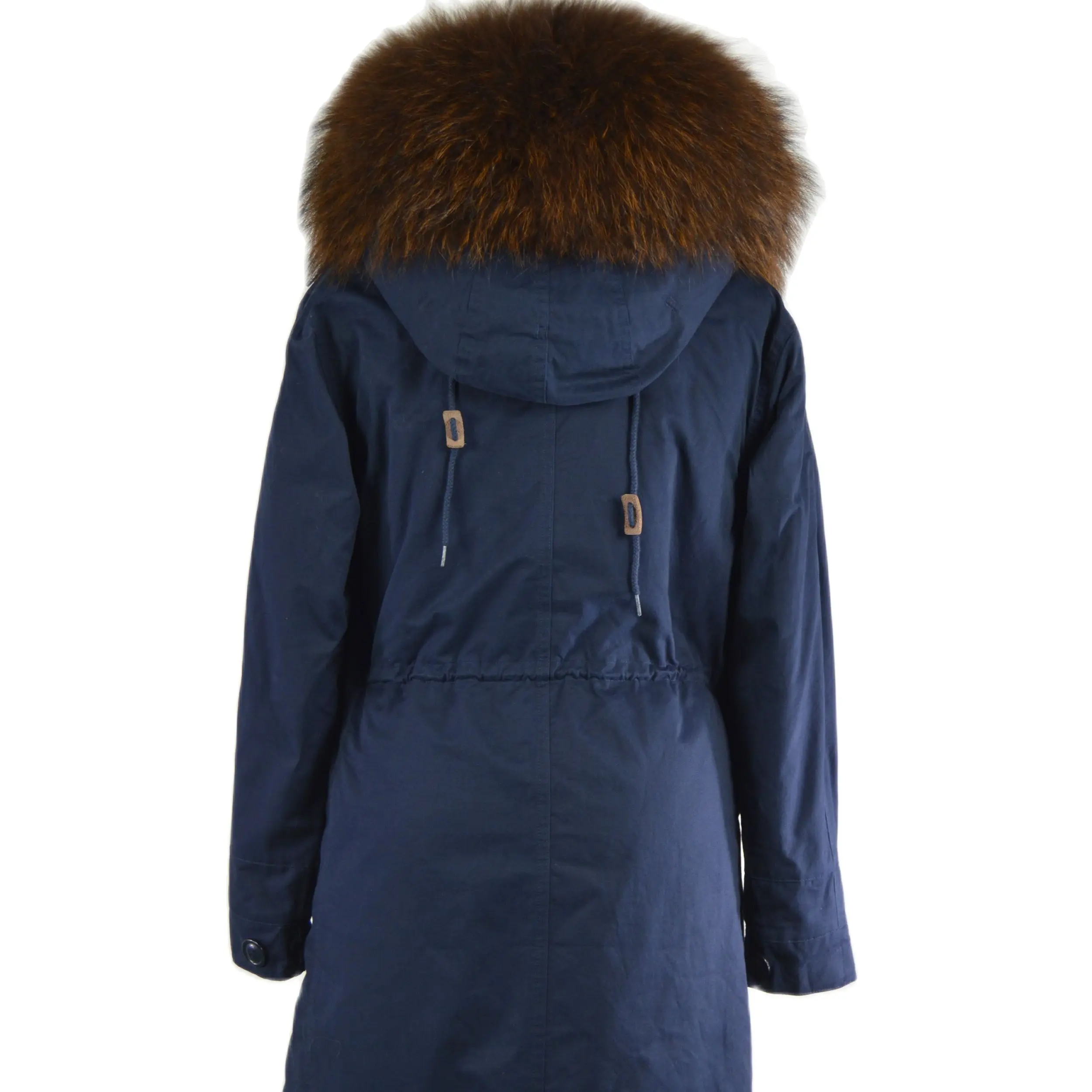 Durable Navy Shell Parka Brown Faux Fur Lining Long Style For Men And Women Fashion Coat With Big Collar