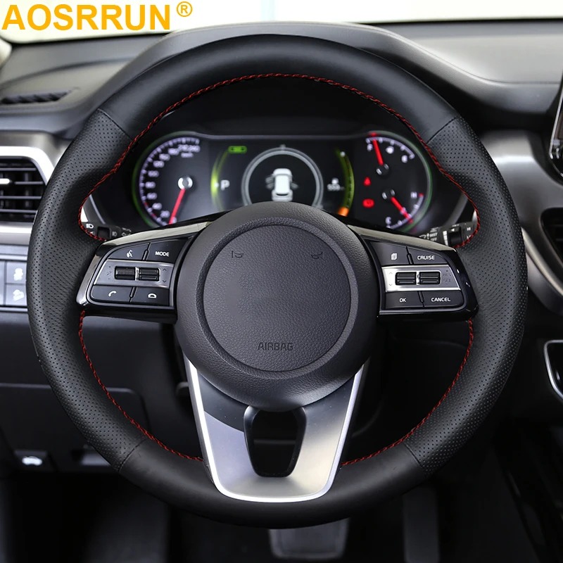 Hand-stitched Black Artificial Leather Steering Wheel Cover for Kia K5 Optima 2019 Cee\'d Ceed 2019 Forte Cerato 2018 Car-Styling