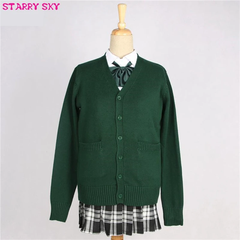 Japanese V-neck Long Sleeve Cardigan Thickned Autumn Winter Students Uniform Jk Cos Girls Women High School Sweaters 10 Colors