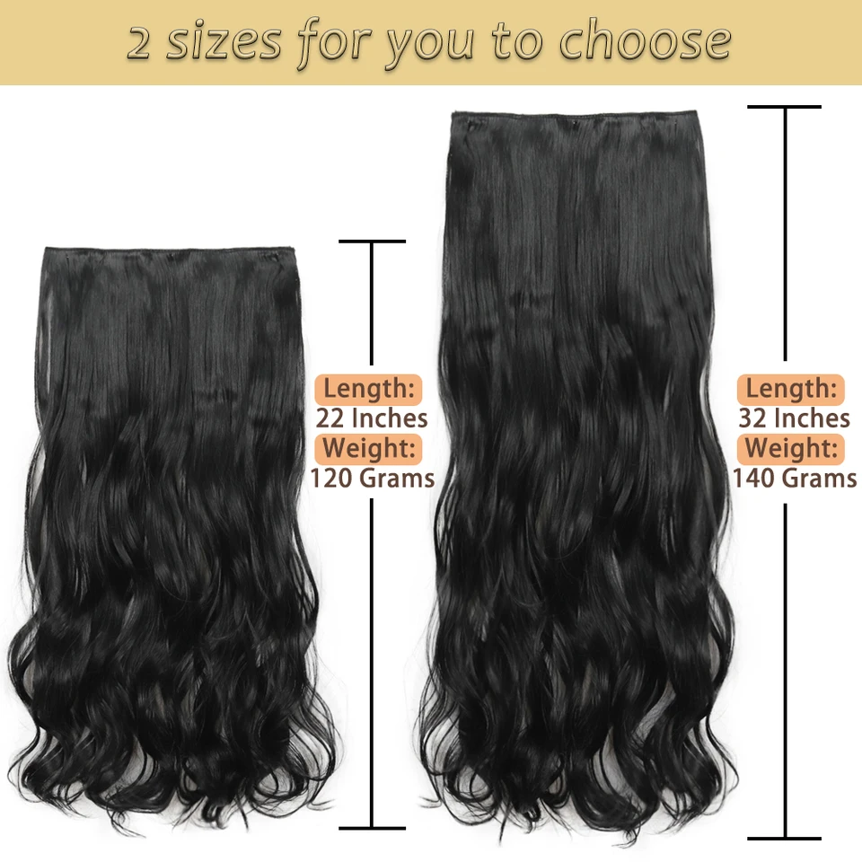 Extensiones de cabello sintéticas NICESY con 5 clips, largas y onduladas, 22 y 32 pulgadas, resistentes al calor 2
