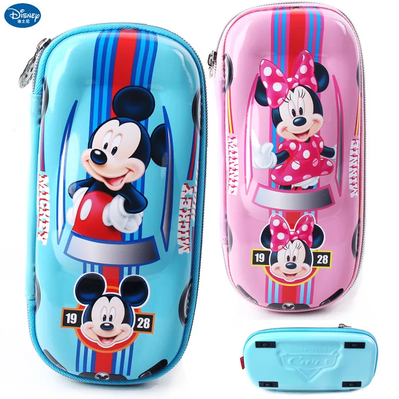 Genuine Disney pencil case cartoon car shape large capacity 3D waterproof and drop resistant EVA stationery box learning gift