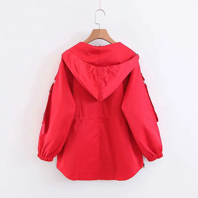 Women\'s hooded windbreaker with drawstring pocket, splicing casual, Large Size, 8XL, 7XL, 6XL, new autumn style.