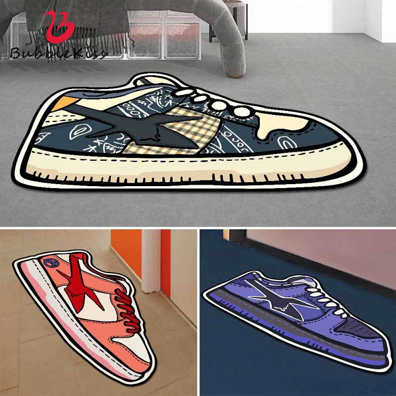 Bubble Kiss Special-shaped Irregular Cartoon Carpet for Living Room Sports Shoes Shape Crystal Velvet Rugs Soft Bedroom Door Mat