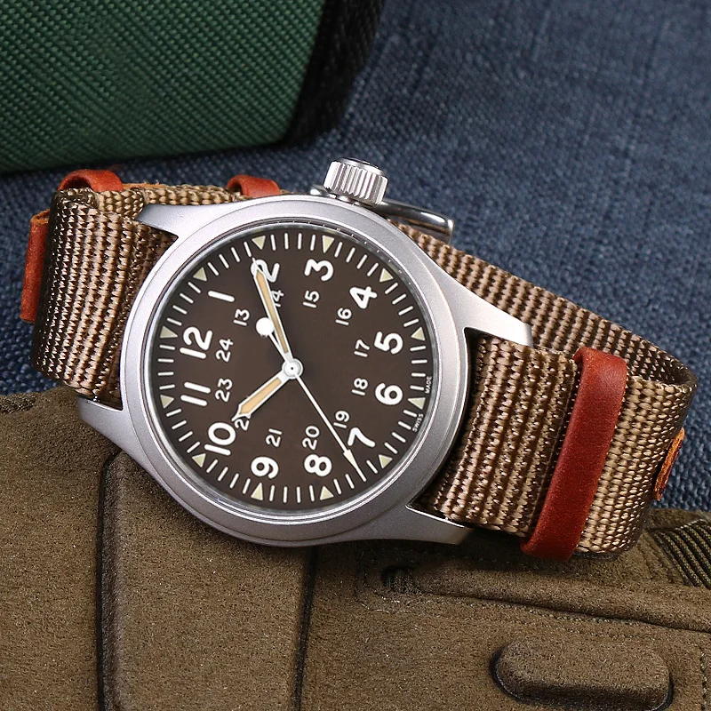 20mm 22mm Woven Nylon +Genuine Leather Strap for Hamilton Khaki