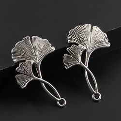 10pcs Silver Color 44x29mm Ginkgo Leaf Charms Plants Pendant Fit DIY Handmade Metal Alloy Jewelry Making Finding Supplies