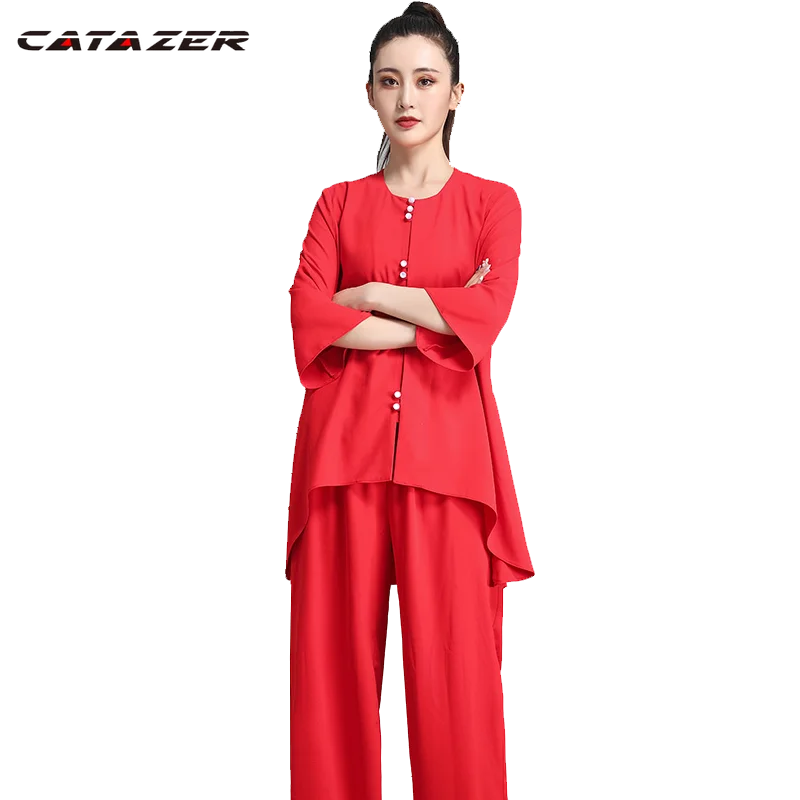 

Catazer Tai Chi Uniform Kung Fu Uniform Traditional Chinese Clothing for Women Uniform Tang Suit Costume Show Hanfu Clothing