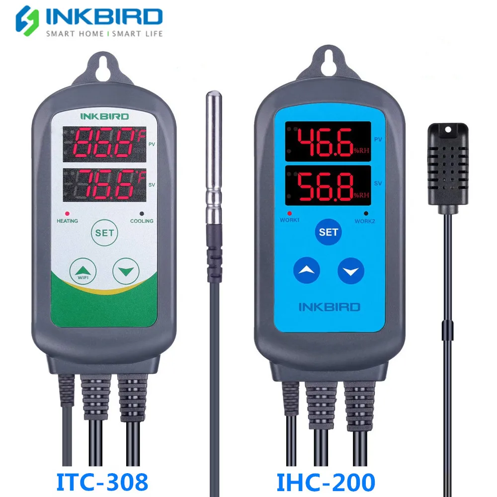 Inkbird Conjunto Combinado Pré-wired Digital Dural Estágio Controlador de Umidade Ihc200 e Aquecimento Controlador de Temperatura de Refrigeração Itc308