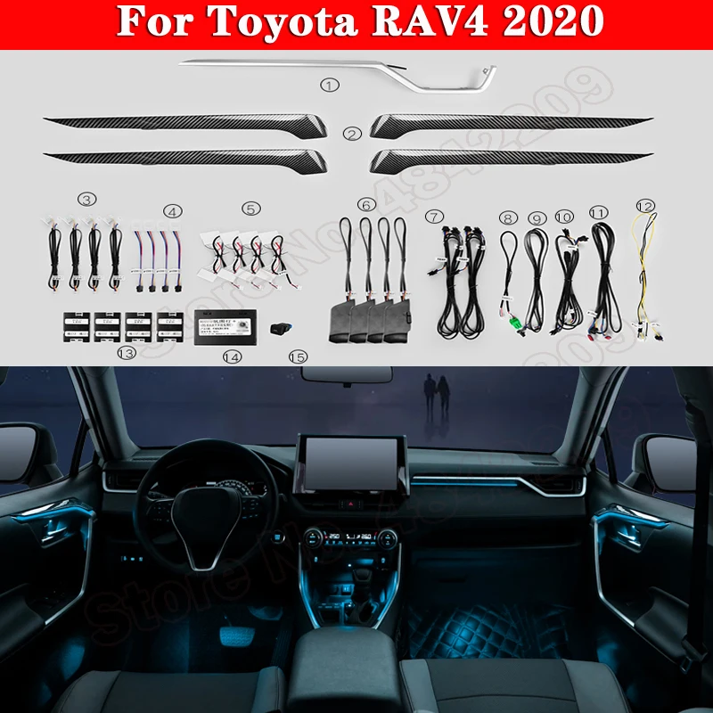 For Toyota RAV4 2020 Car Ambient Light Button And App Control Auto Decorative LED 64 colors Atmosphere Lamp illuminated Strip