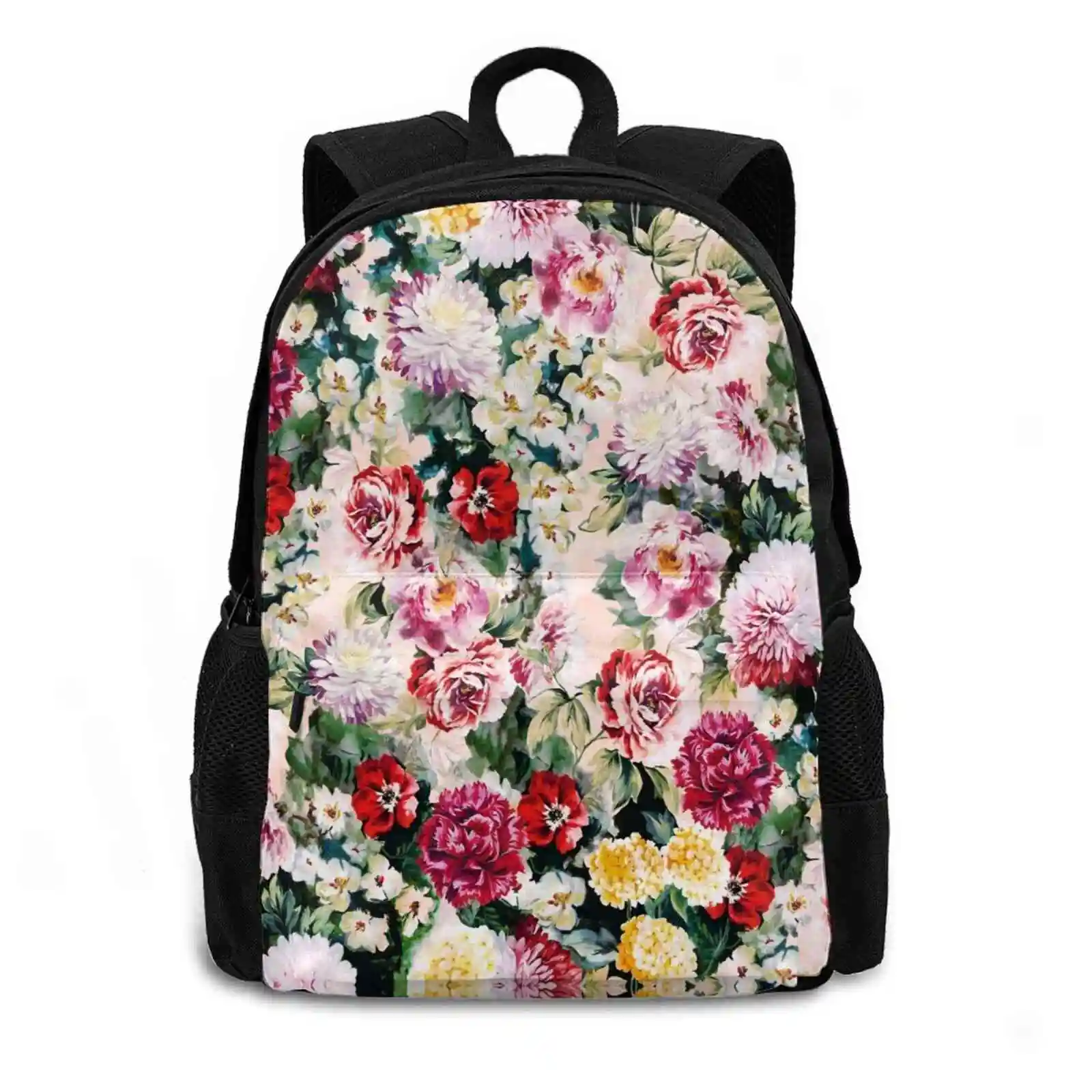 Watercolor Mix Flowers Pattern Print Pattern Design Bag Student'S Backpack Flowers Roses Nature Spring Summer Blooming