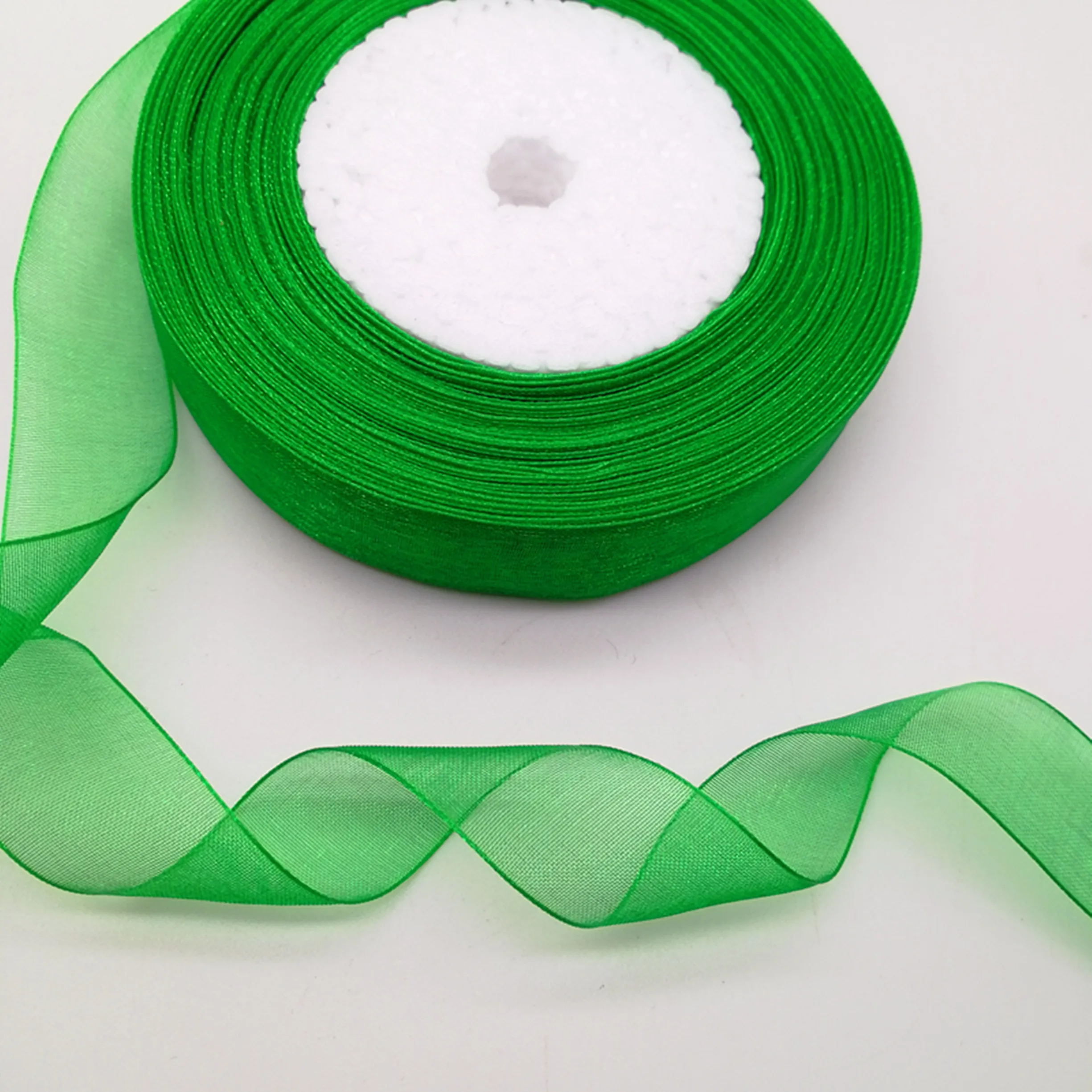 Hot 50 Yards 10/20/50Mm Breedte Groene Kleuren Spool Satin Edge Sheer Organza Lint Diy