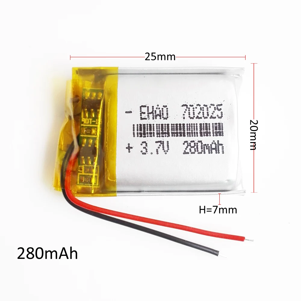 3 pcs 3.7V 280mAh Polymer Lithium Lipo Rechargeable Battery 702025 Power customized CE MSDS For Camera MP3 Smart Watch Recorder