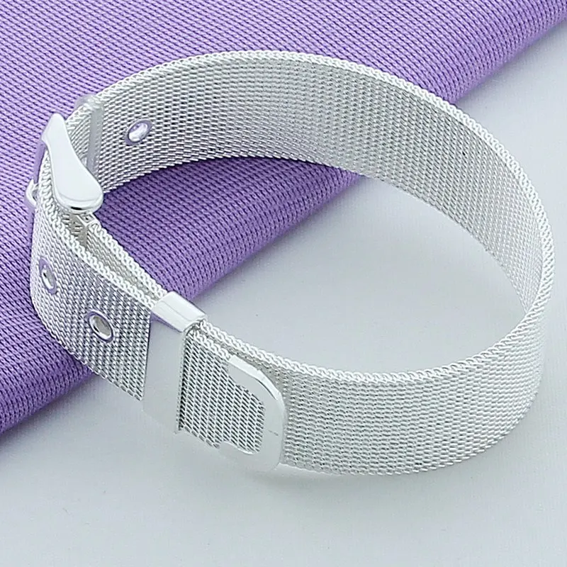 New Simple Fashion 925 Silver Bracelet 10/12/14MM Wrist Strap Bracelet for Women Men Jewelry Gift