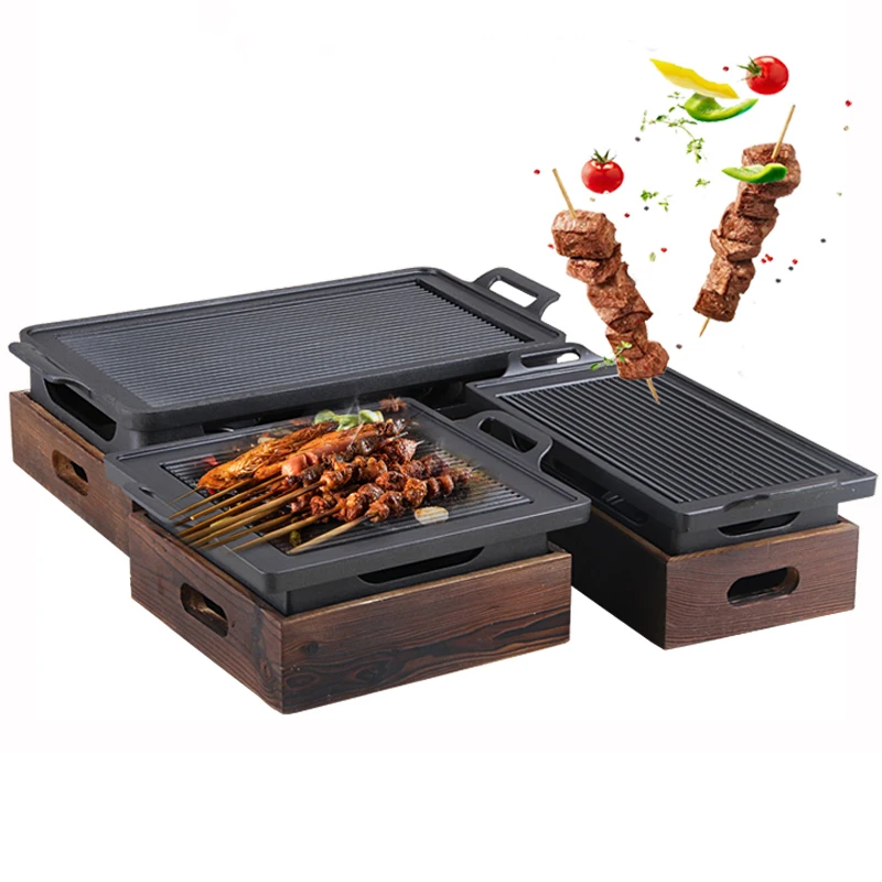 Smokeless Portable BBQ Grill Korean Japanese Barbecue Grill Charcoal BBQ Oven Alcohol Stove Household Non-stick Cooking Tools