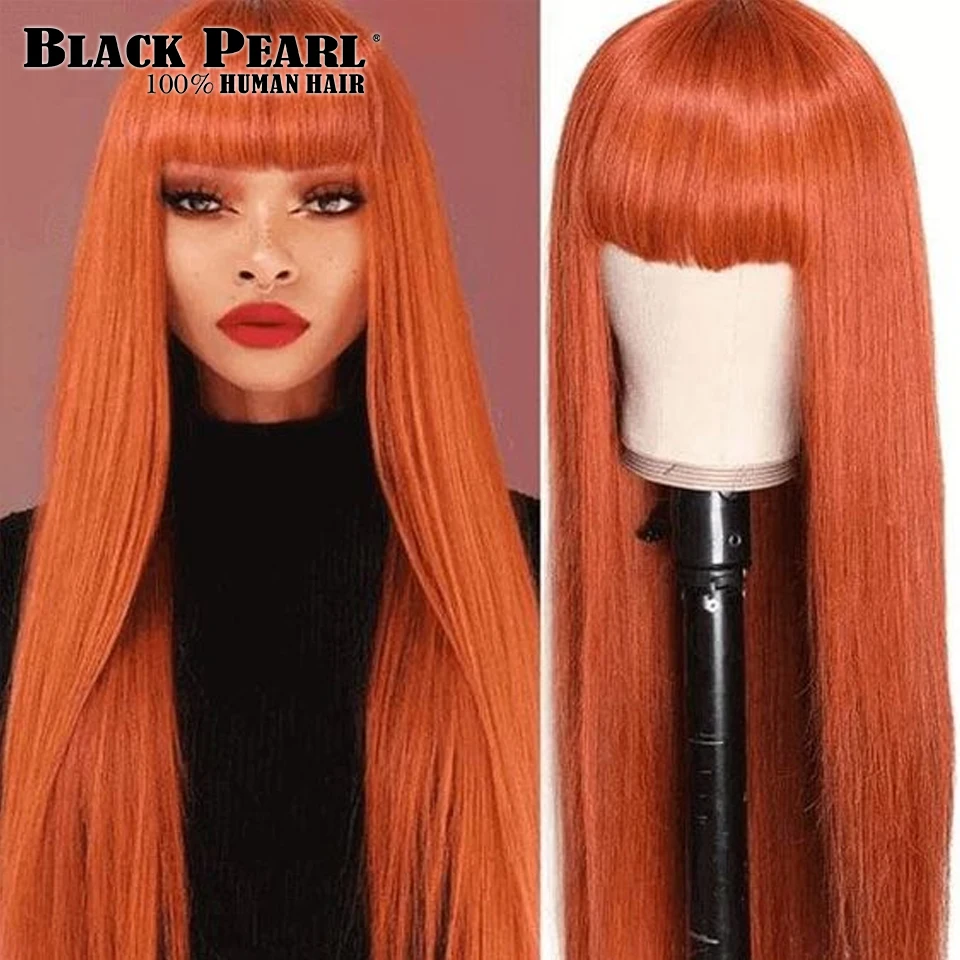 Orange Ginger 100% Human Hair Wig With Bangs Short Bob Human Hair Wigs For Black Women Cheap Brazil Remy Hair Glueless Lace Wigs