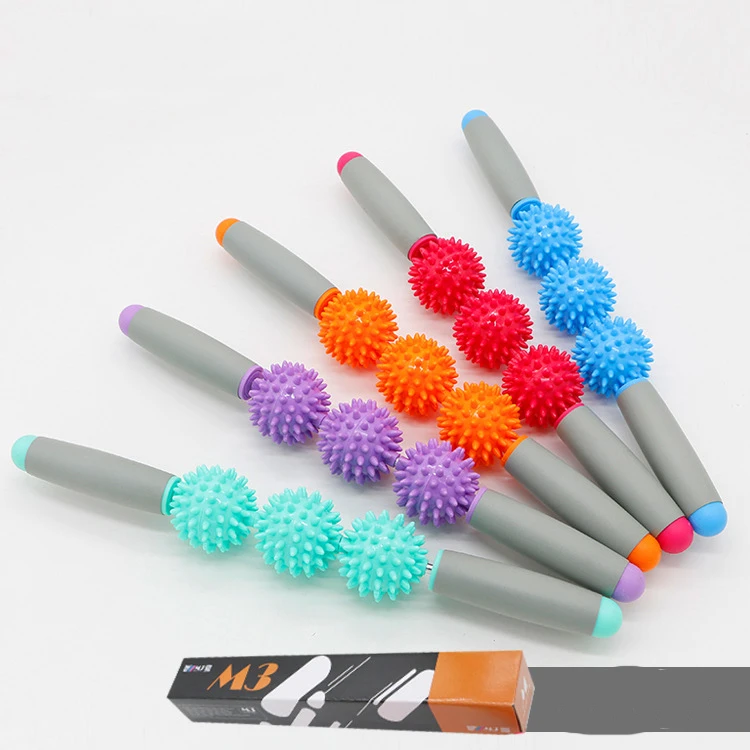 Gym Muscle Massage Roller Yoga Stick Body Massage Relax Tool Muscle Roller Sticks with 3 /5 Point Spiky Ball