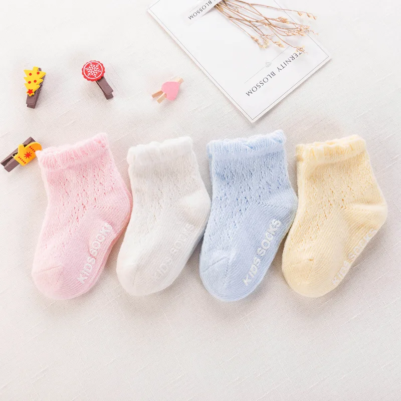 2021 New Spring Baby Socks Spanish Style Hollow Socks For Girls Boys Toddler Solid Color Non-slip Sleamless Socks 3 pairs/lot