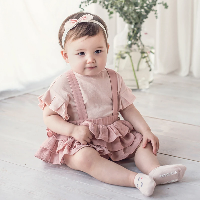 2020 New Baby Girls Linen Bloomers Shorts Fashion Toddlers Kids Pink Tutu Skirts Faldas Ruffle Straps Pants For Newborn Spodnica