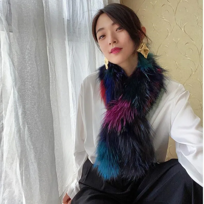 

Winter Women Real Fox Fur Scarf Long Warm Fluffy Gray Black Autumn Thick Wraps S70