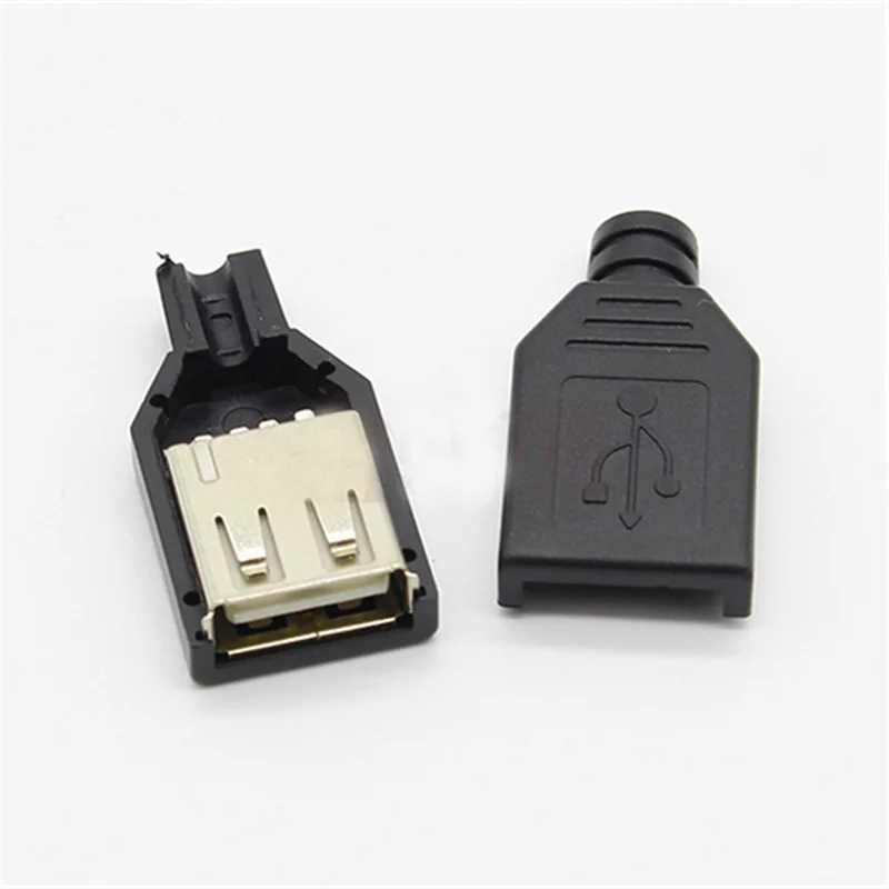 

100pcs Type A Female USB 2.0 4 Pin Plug Socket Connector With Black Plastic Cover
