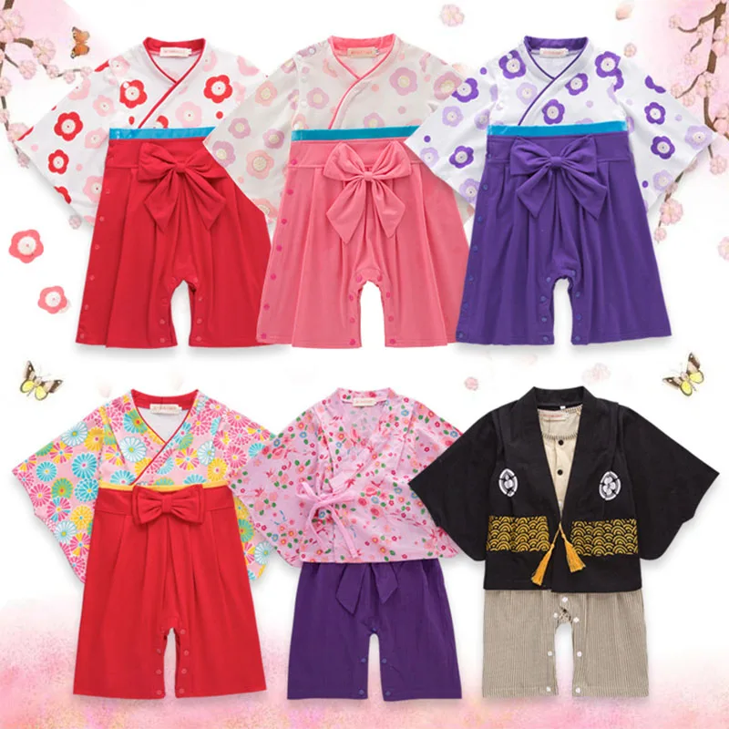 

Long-sleeved Baby Rompers Clothes Loose Bowknot Pure Cotton Japanese Kimono Baby Rompers Photography Props