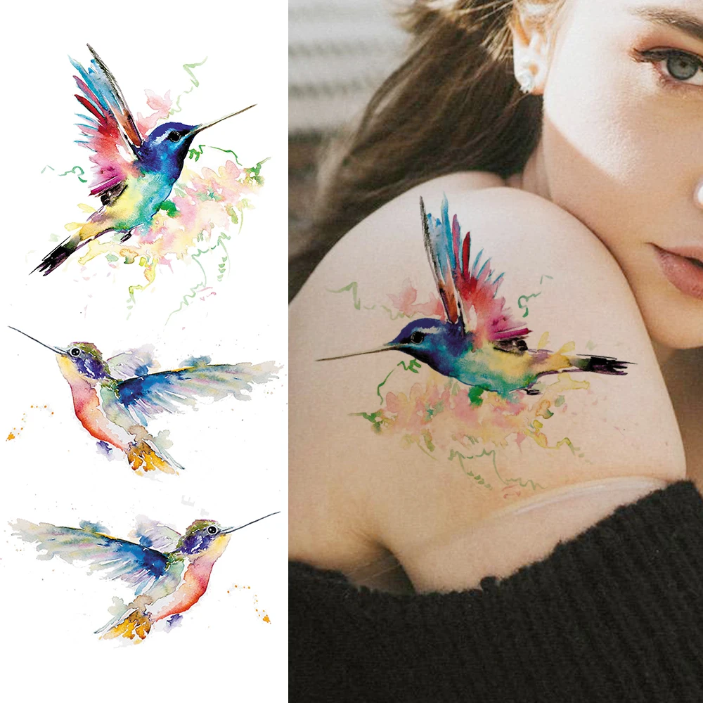 Colorful Fox Hummingbird Temporary Tattoos Sticker Realistic Fake Jewelry Lavender Planets Tattoo For Women Sexy Body Art Tatoos