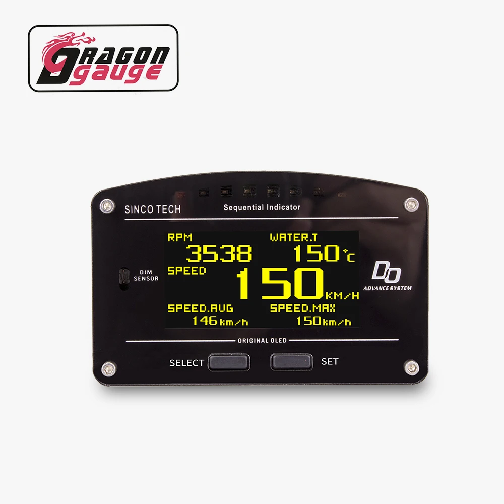 「DRAGON」2.5Inch 10 in 1 Race Dash Panels OLED Digital Display Full Sensor Kit Car Multi-Function Dashboard for 12V Car