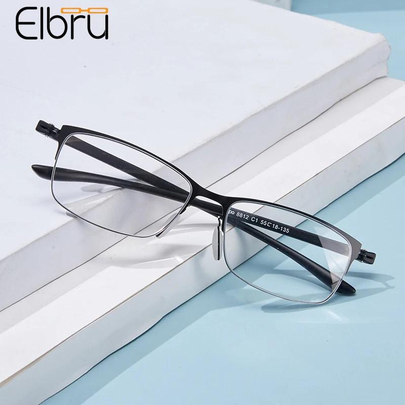 

Elbru 2021 HD Portable Reading Glasses Women Men Square Metal Spectacles Ultralight Clear Resin Lens Eyeglasses Diopters 1.0 4.0