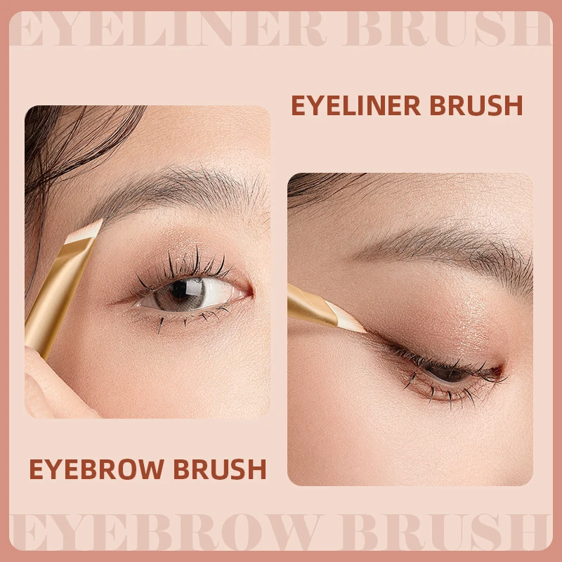 UKISS 2PCS แปรงแต่งหน้า Eyebrow แปรง + แปรงอายไลเนอร์มุมใบมีดแปรง Man-Made เส้นใยขนแปรง