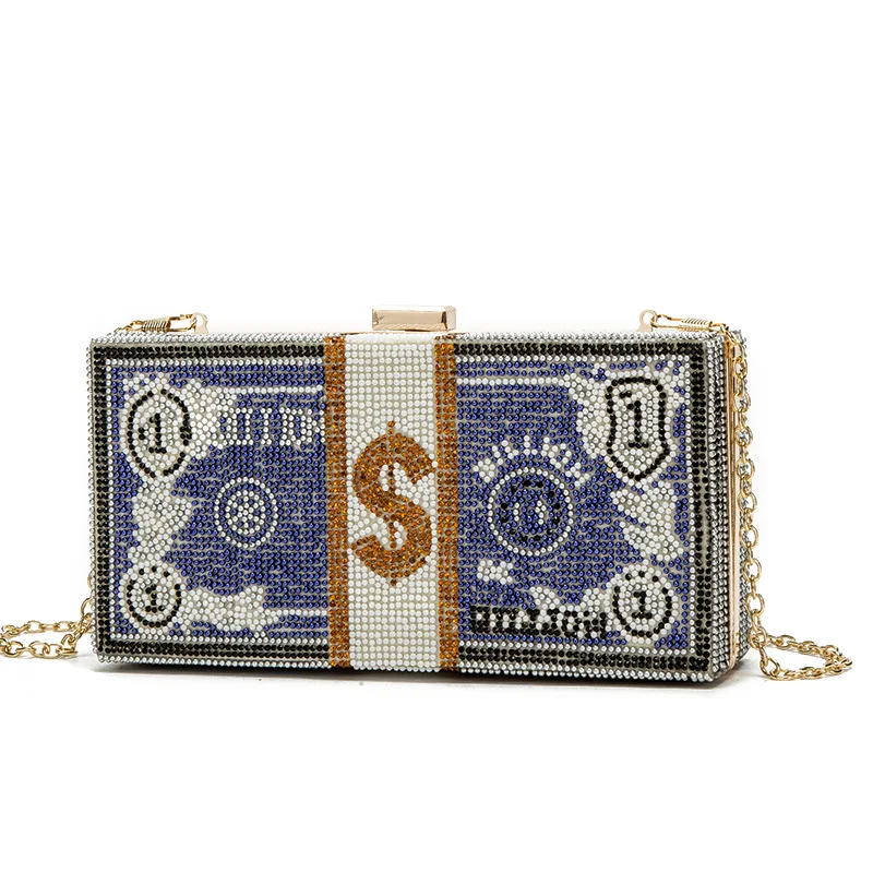 Stack of Cash Designer Box Handbags Women Money Clutch Purse Evening Bags Diamond Party Cocktail  Handbag