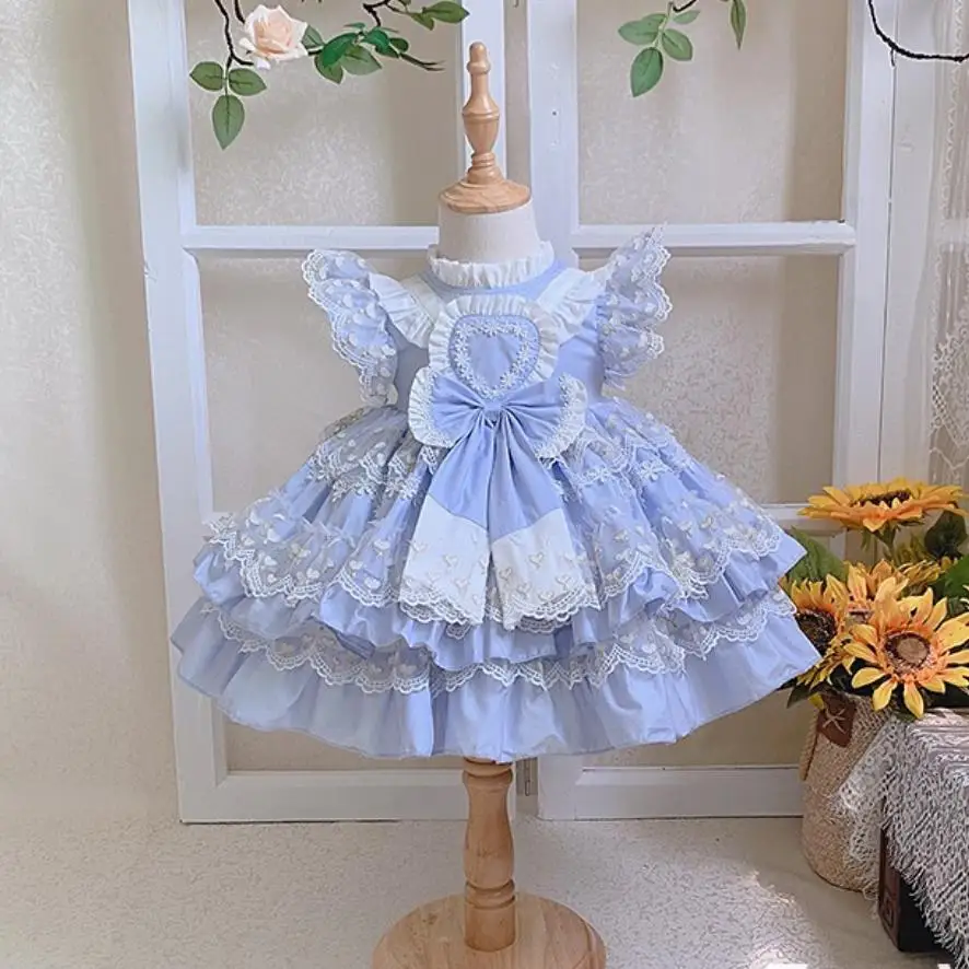 Spanish Baby Clothing Princess Children Birthday Eid Easter Party Ball Gown Lace Bow Stitching Cute Girl Lolita Dress A134