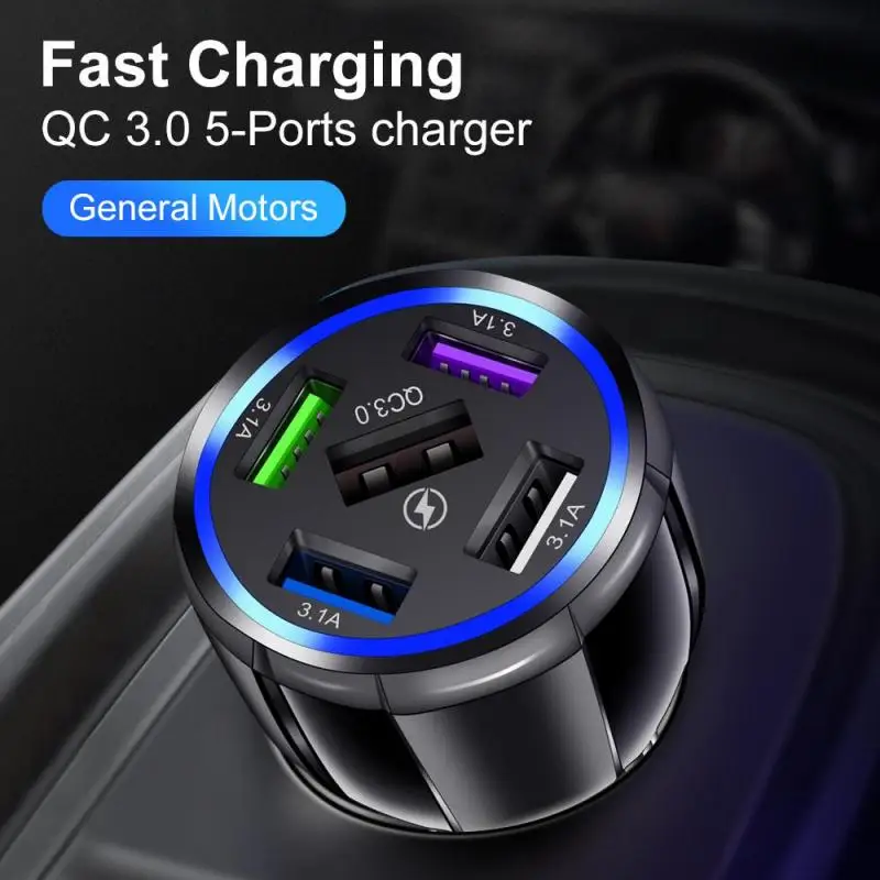 Cargador de coche QC3.0 15A, 5 puertos USB, adaptador de carga rápida para coche, enchufe para Xiaomi Redmi Huawei, electrónica para vehículo