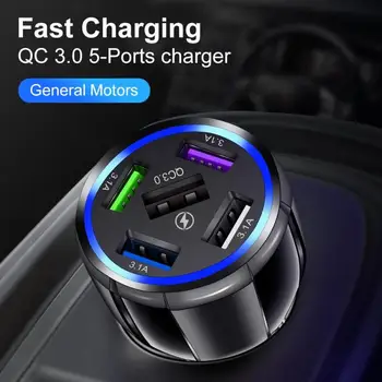 QC3.0 15A 5 포트 USB 자동차 충전기 Xiaomi Redmi Huawei 차량 전자 용 자동 자동차 고속 충전 자동차 어댑터 소켓