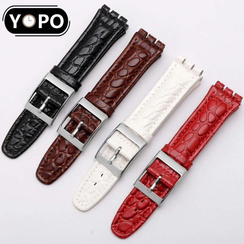 Yopo Genuine leather strap 17 19mm black brown wristband Replacement strap for Swatch  men and women bracelet