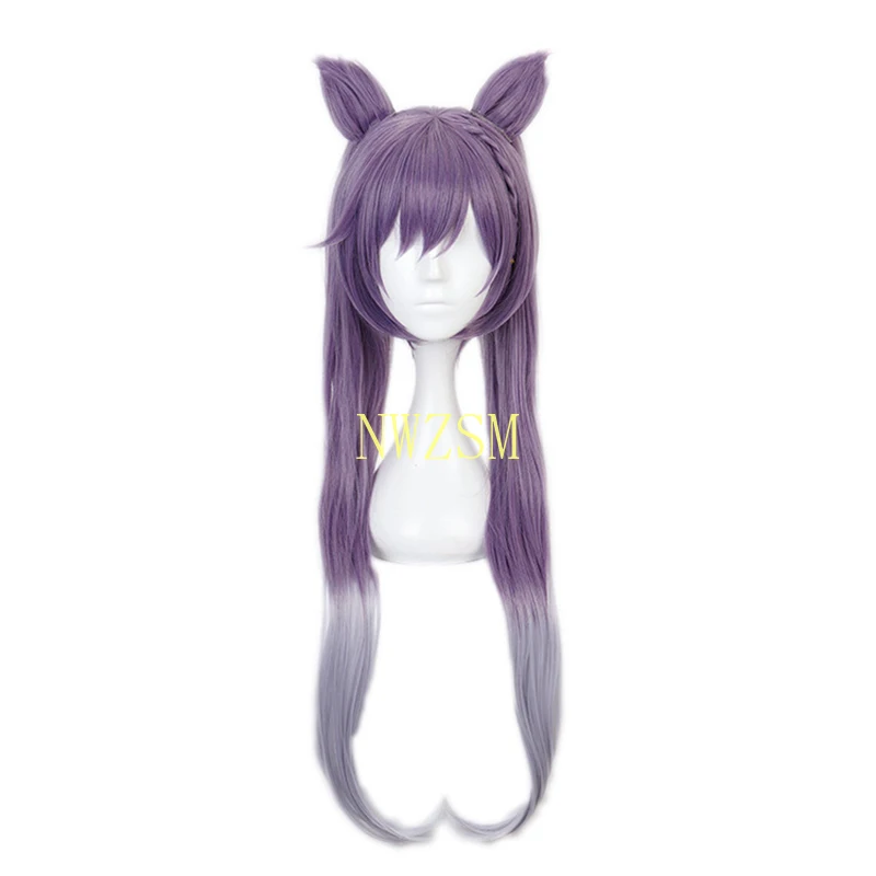 

Game Genshin Impact Keqing Cosplay Wigs Ponytails Mixed Purple Cosplay Wig with Ears Heat Resistant Synthetic Hair