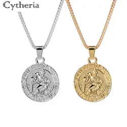 Jesus christ chain Necklace Saint christopher protect us necklaces Round Silver Gold color Christ Jewelry Gift For Christians