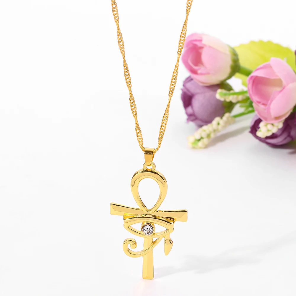 Egyptian Ankh Cross Pendant Necklace for Women Men Amulet Eye of Horus Symbol of Life Cross Necklaces African Jewelry Gifts