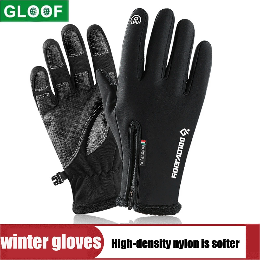 GLOOF 1Pair Mens Women Zipper Nylon  Warm golf Gloves Waterproof and All Finger Touch Screen Gloves for Cycling and Outdoor Work