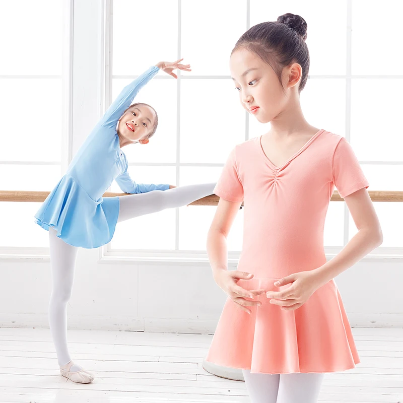 Vestido de algodão para meninas, Bodysuit bailarina, Collant de ginástica para crianças, vestido separado, Shorts Suit