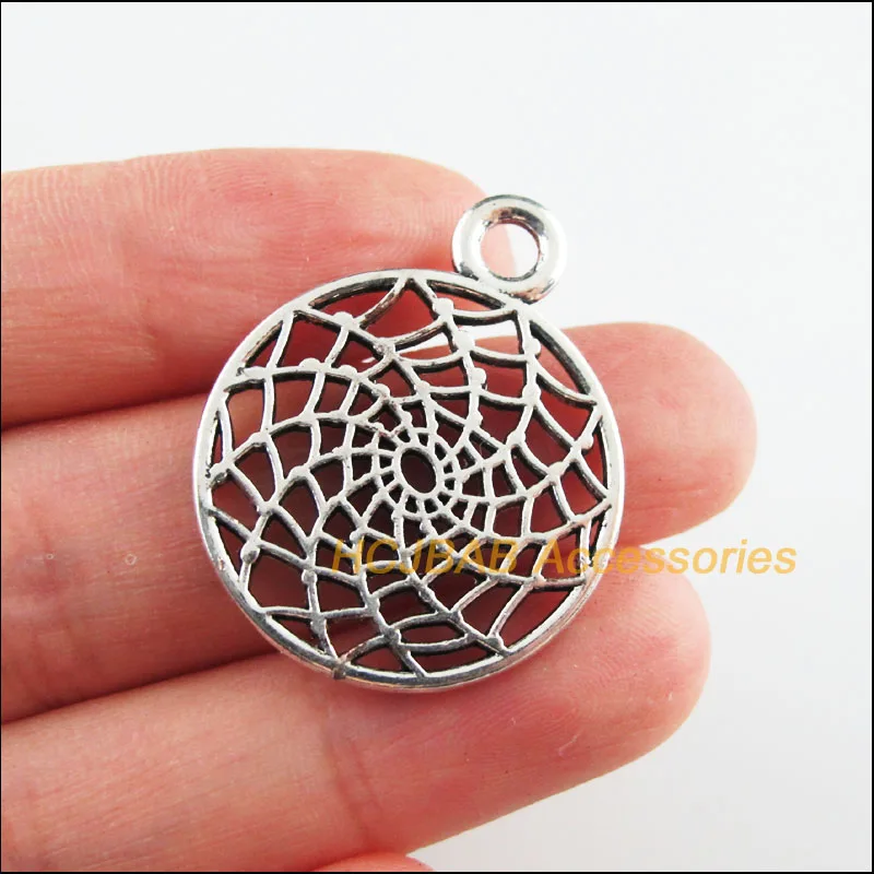 

10Pcs Tibetan Silver Tone Round Flower Spider Web Charms Pendants 26x32mm