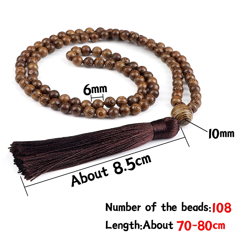 6mm Wooden Beads Necklaces Rosary Meditation Yoga Spirit Jewelry 108 Mala Beaded Tassel Necklace Accessories Gifts for Men Women