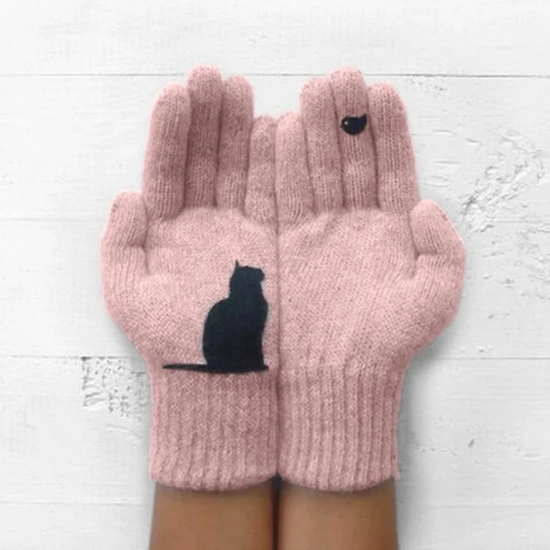 Damen Nette Katze Gedruckt Handschuhe Für Frauen Winter Warm Woolen Handschuhe Herbst Im Freien Warm Kalt Schutz Padded Handschuhe 2020