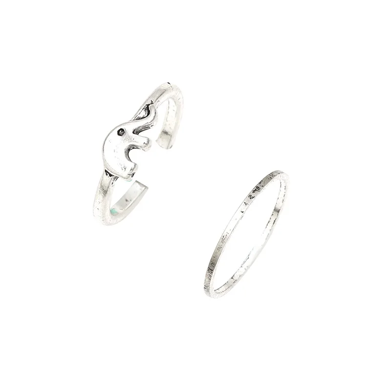 2PCS Summer Beach Vacation Knuckle Foot Ring Open Toe Rings Set for Women Girls Cute Elephant Finger Ring Jewellery Wholesale