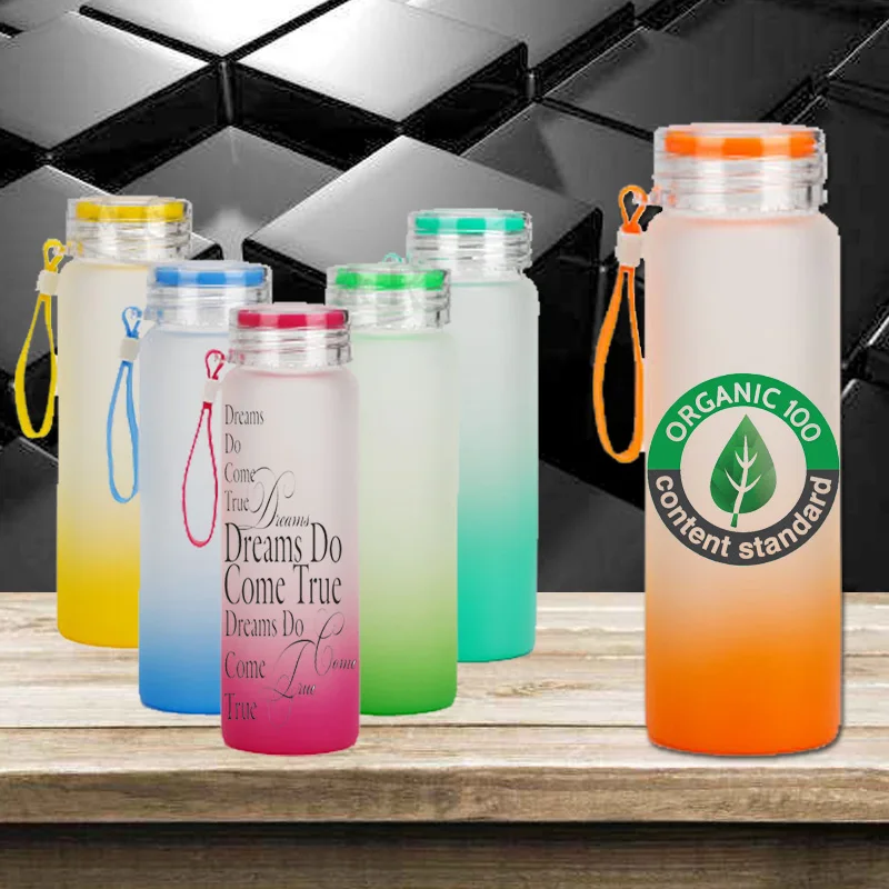 High Quality Custom Picture Text Logo Glass Water Bottle 500ML Leak Proof Portable For Drink Bottles Sports Gym Eco Friendly Mug