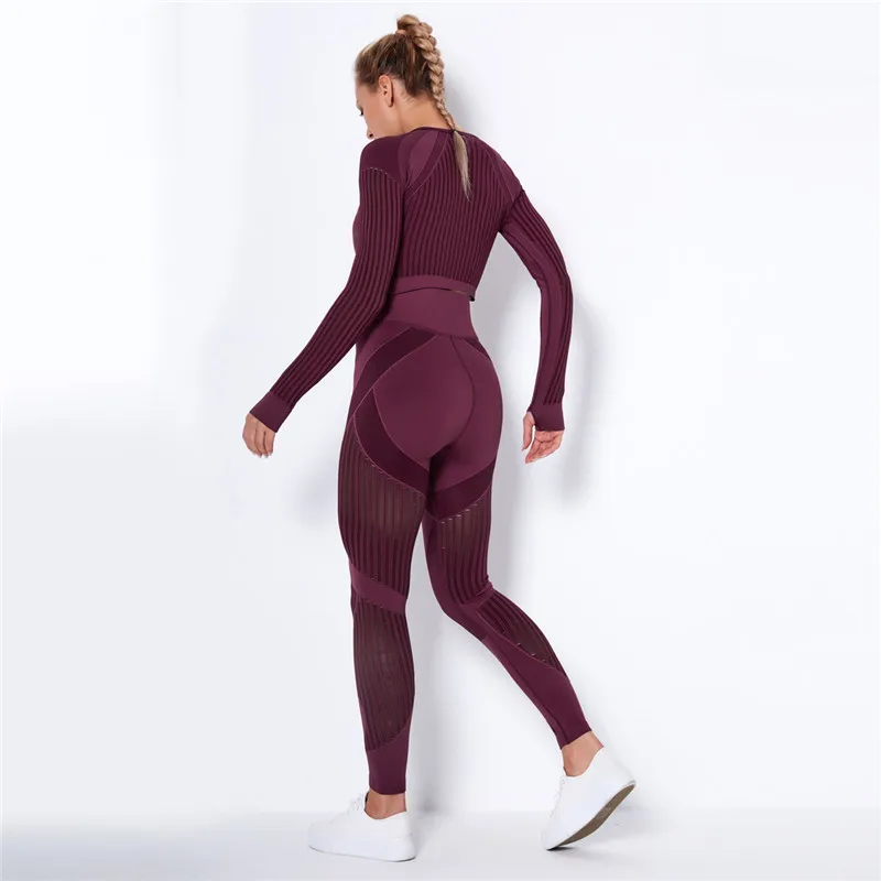 Ensemble de sport en maille creuse pour femmes, 2 pièces, taille haute, Yoga sans couture, nouvelle collection