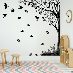 Large Side Tree Bird Leaves Wall Sticker Bedroom Playroom Branch Tree Jungle Woodland Wall Decal Kids Room Decor