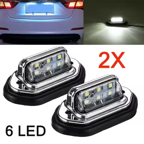 2pcs 12V 24V Waterproof 6 LED Car License Plate Light Signal Tail Light Lamp Boat Truck Trailer SUV VAN Caravan Waterproof