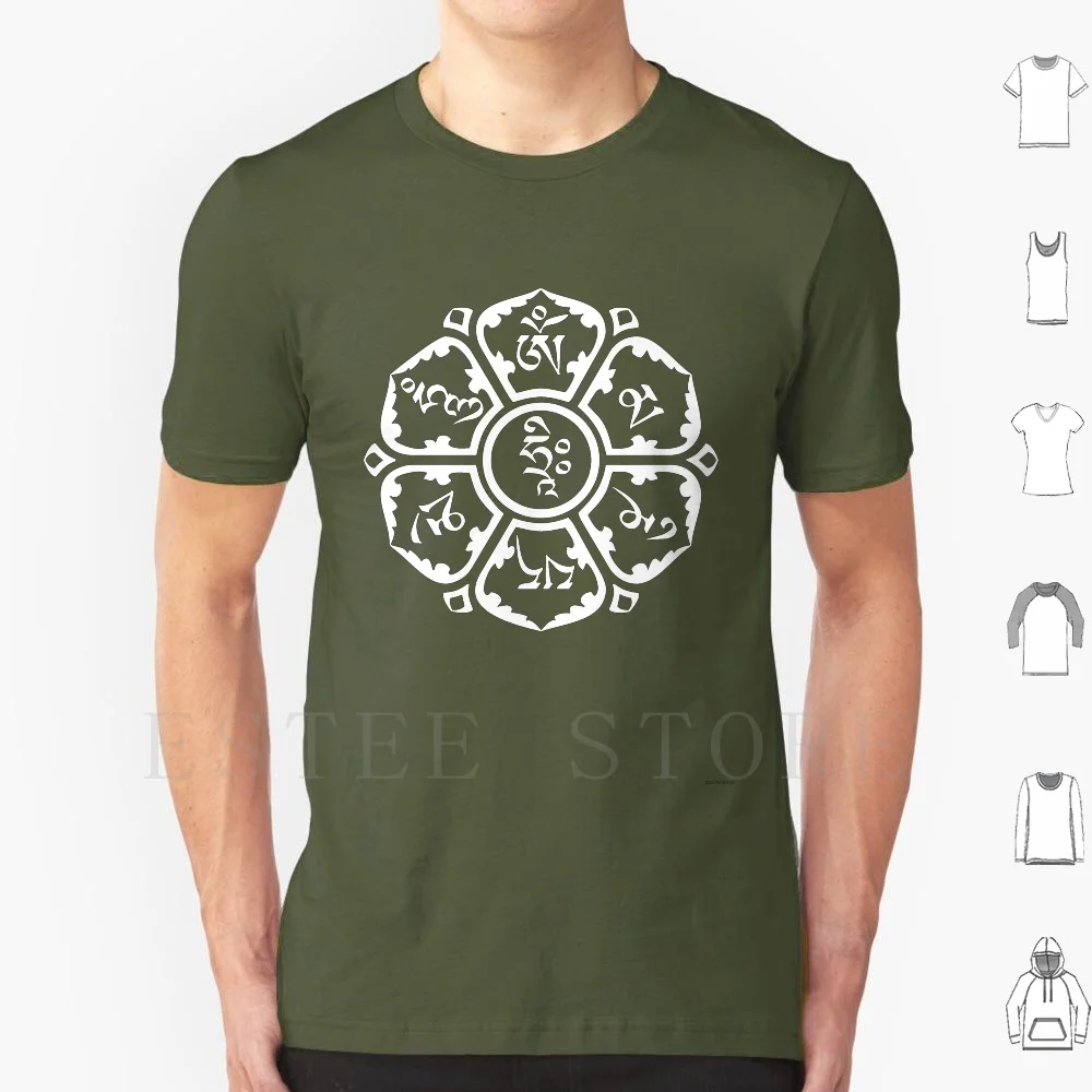 Om Mani Padme Hum ( White On Dark ) T Shirt Cotton Men DIY Print Buddhist Mantra Buddha Buddhism Trippy Lotus Flower Flower