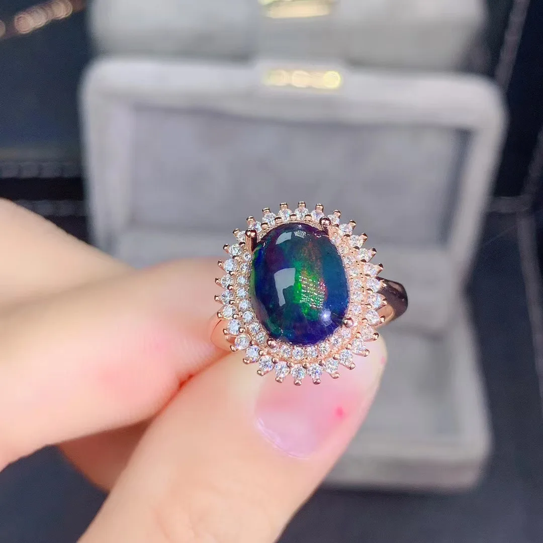 Best Valentine's Day Present New Coming Top Grade 100% Natural and Real Black Opal Ring 925 sterling silver Opal Ring