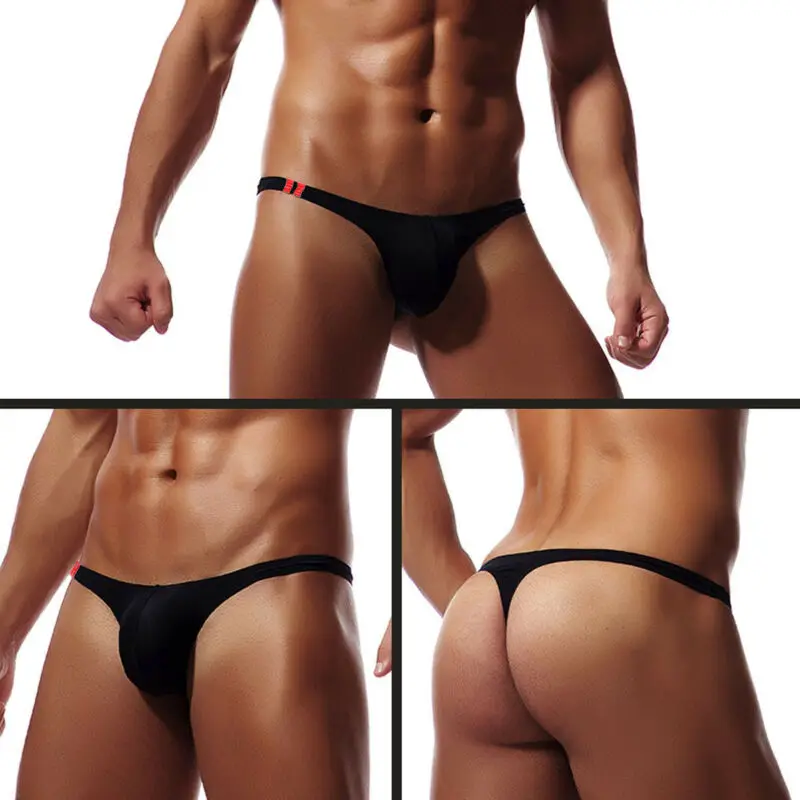 Calzoncillos de cintura baja para hombre, ropa interior de Bikini, Tangas lisas, bolsa con bulto