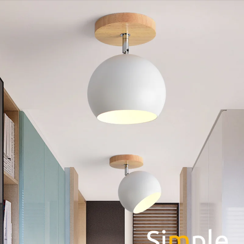 Noridc Wooden Led Ceiling Light Fixture Adjustable Angle Metal Lampshade Colorful Modern Lamp For Corridor Aisel Indoor Creative